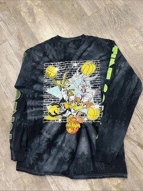 Warner Bros. Black Tie-Dye Space Jam Long Sleeve Tee with Neon Yellow Accents